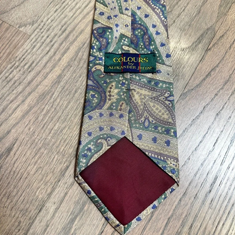 COLOURS‎ by Alexander Julian Silk Tie Paisley Design Green Blue Purple USA Made